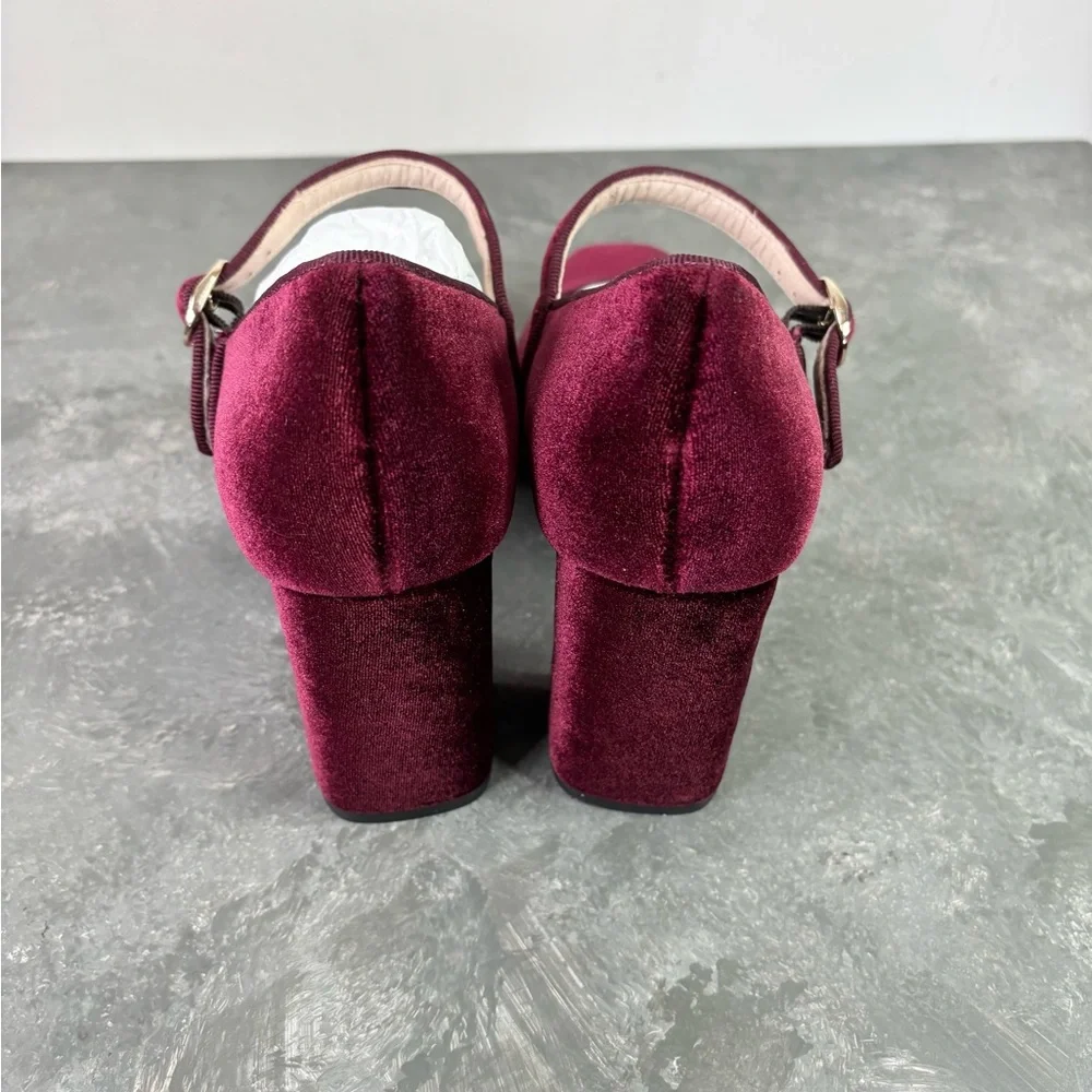 Tuckernuck Oxblood Velvet Julia Heels size 8 burgundy red Mary Jane - Picture 6 of 10